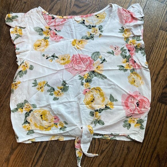 GARAGE VISCOSE FLORAL TOP WITH BUTTERFLY SLEEVES/SIZE LARGE - Picture 1 of 7